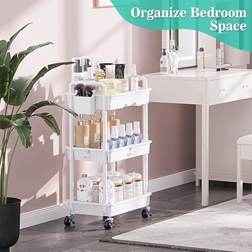 Classic SUNALLY 3 Tier Rolling Cart with Drawer, Bathroom Storage for Daily Use